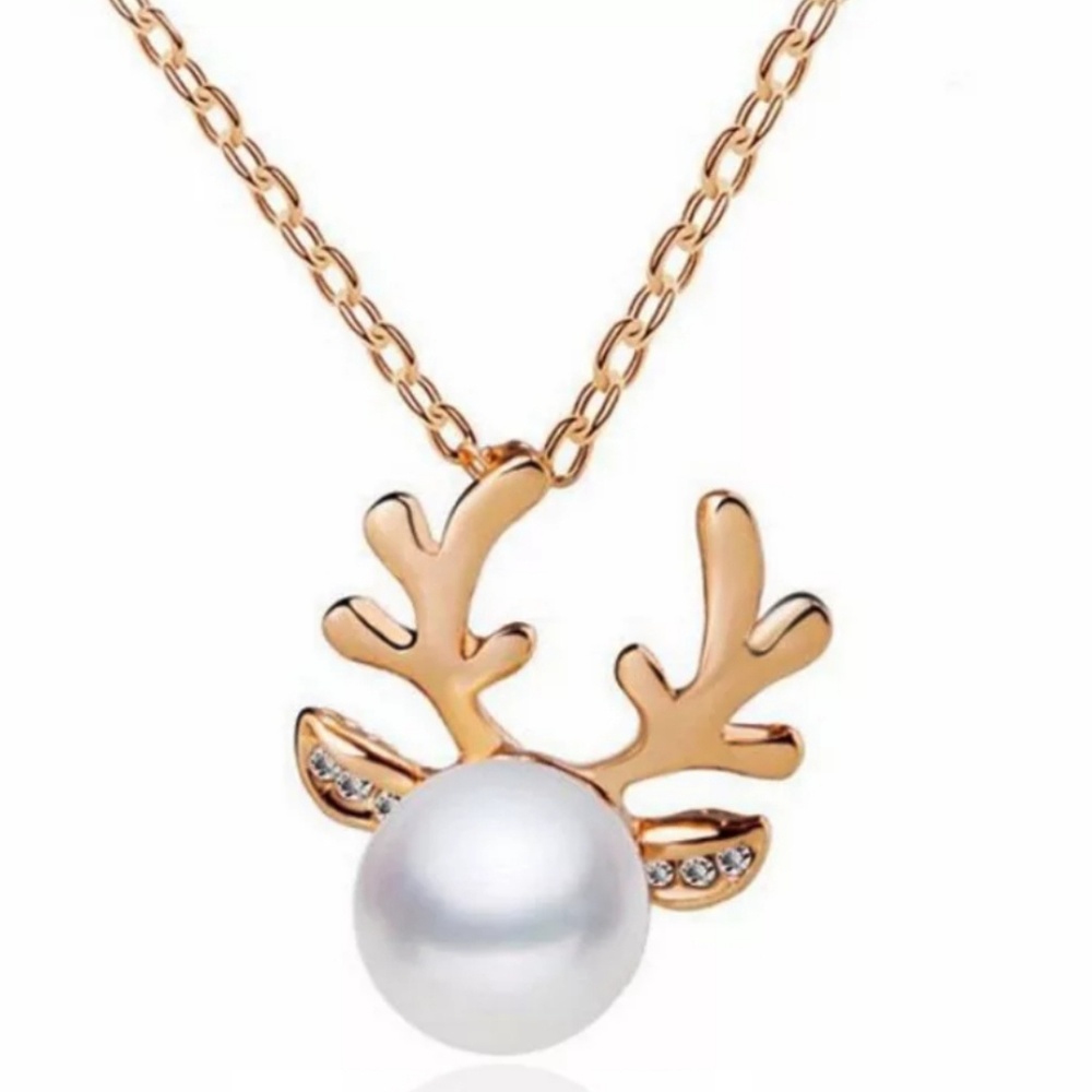 REINDEER DEER gold tone NECKLACE new